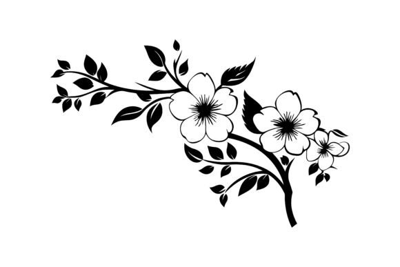Decorative Blooming Branch Silhouette: The Ultimate Design Asset
