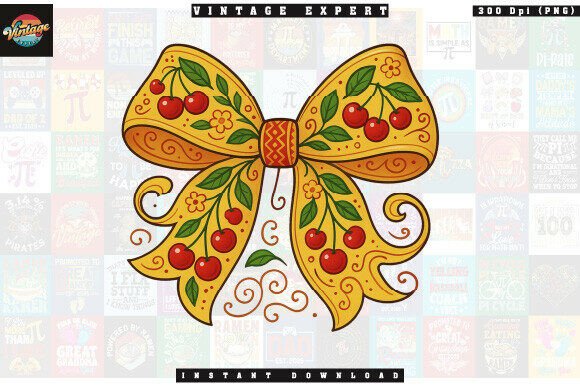 Decorative Yellow Bow Cherry Clipart: A Whimsical Design Asset