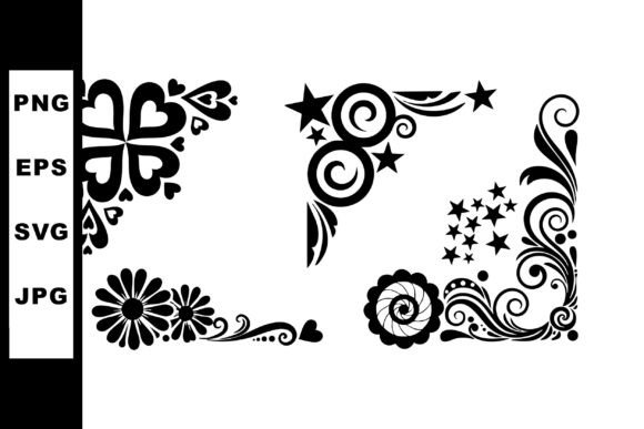 Elegant Black Floral & Swirl Corners for Design Accents