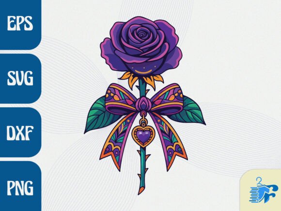 Elegant Purple Rose with Decorative Bow: A Creative Design Asset