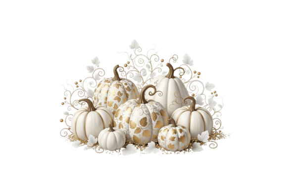 Elegant White Gold Decorative Pumpkins: A Seasonal Design Asset