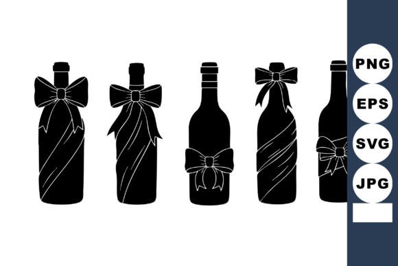 Festive Vector Art: Decorative Wine Bottles with Bows and Ribbons