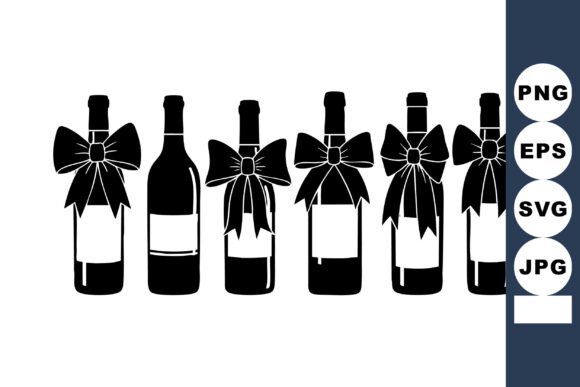 Festive Vector Art: Wine Bottles with Decorative Bows