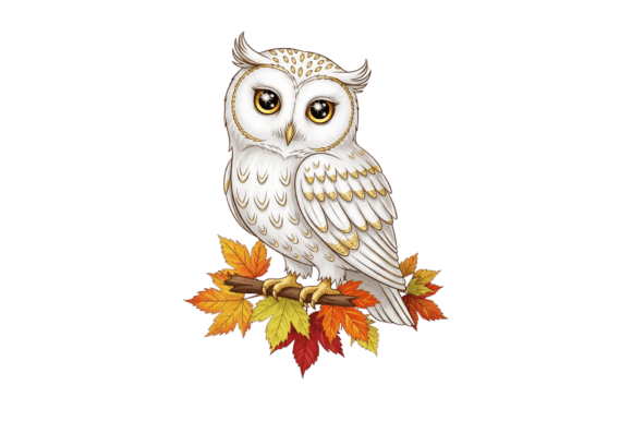 White Decorative Owl & Autumn Leaves: Thanksgiving PNG Design